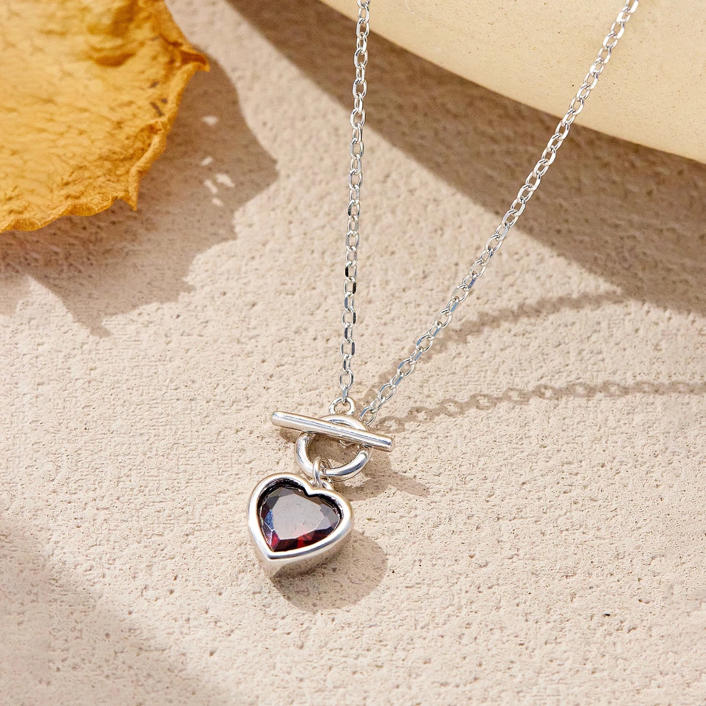 925 Sterling Silver Heart Red Ruby Zircon Necklace
