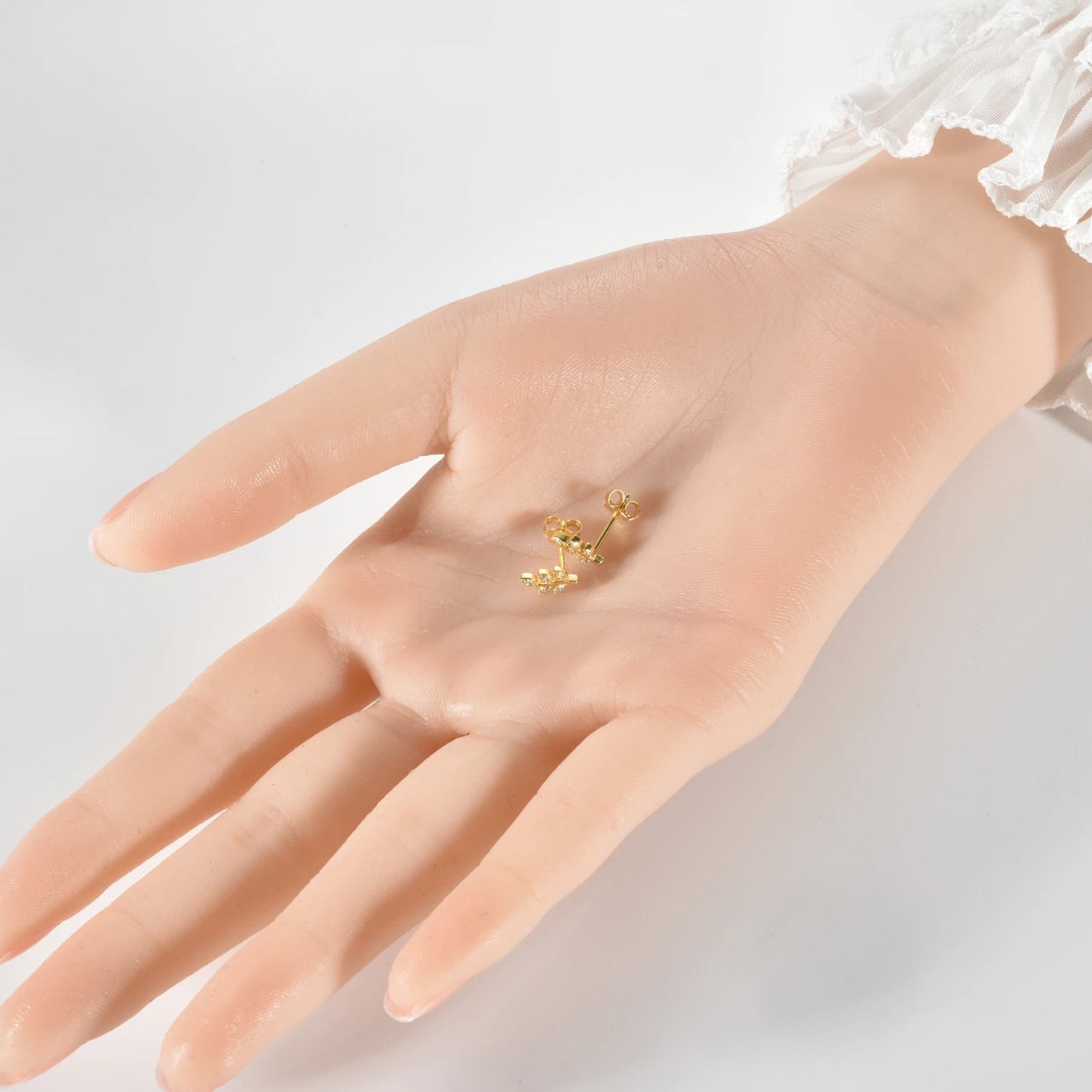 925 Sterling Silver Zircon Crystal Leaf Stud Earrings