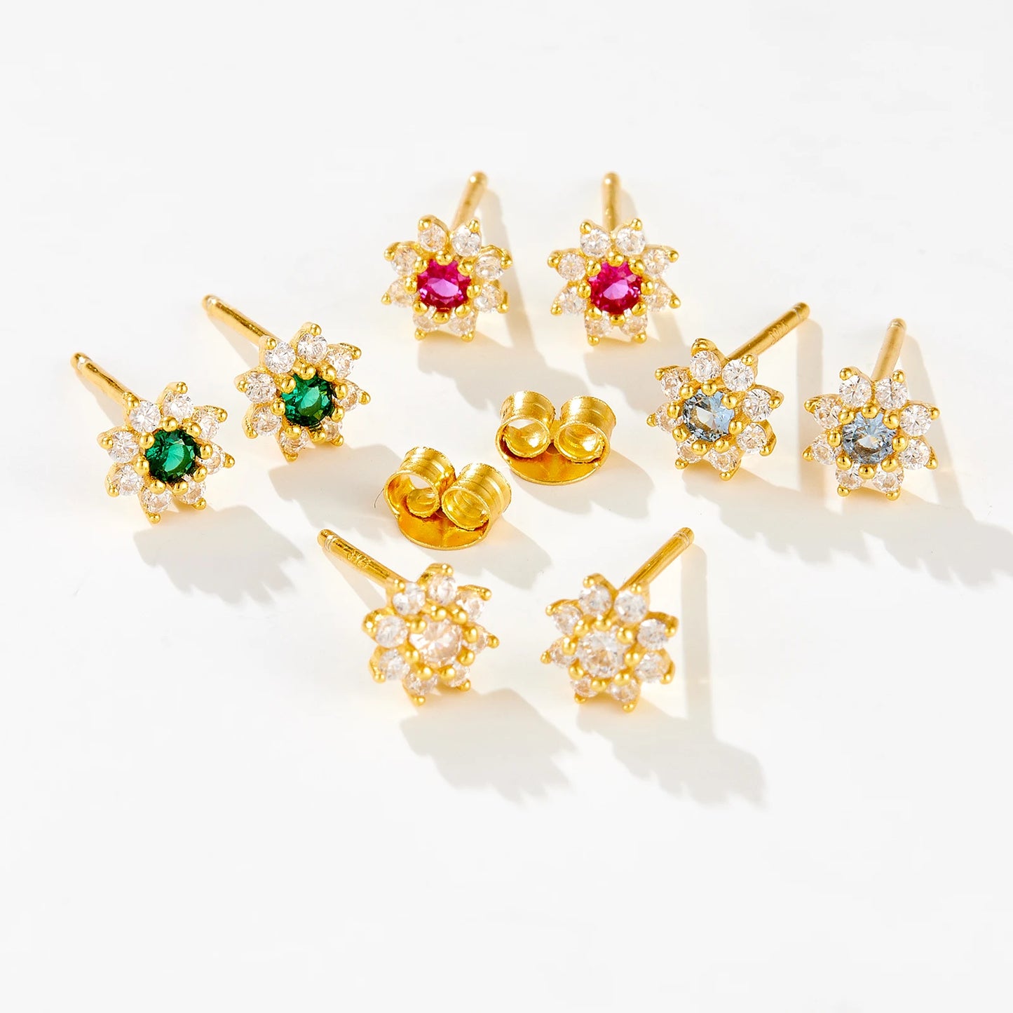 925 Sterling Silver Zircon Sunflower Stud Earrings