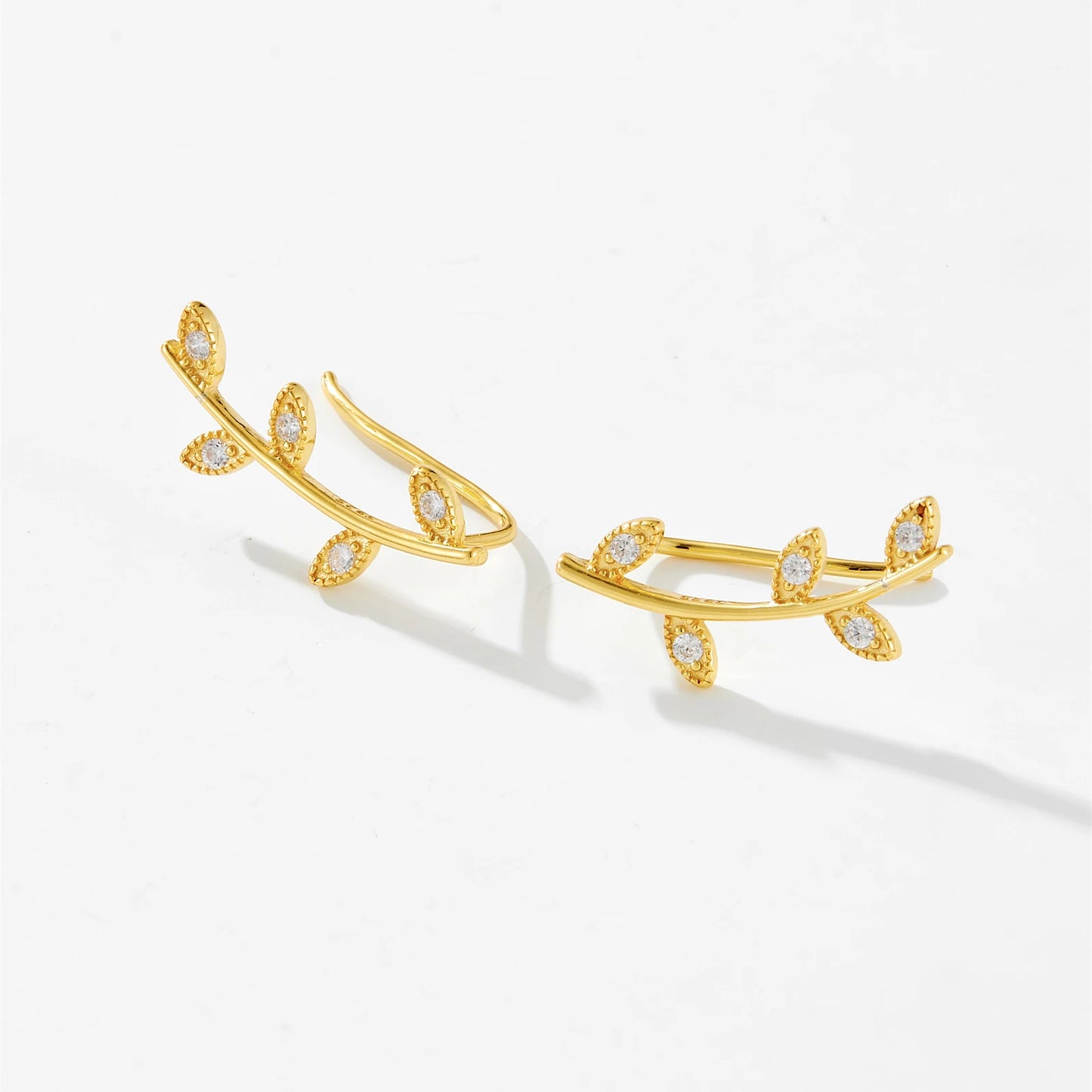 925 Sterling Silver Zircon Leaves Earrings