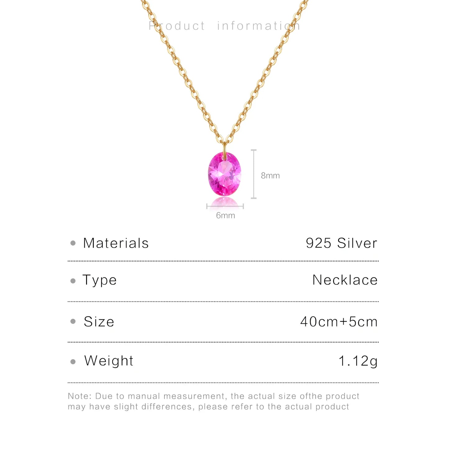 925 Sterling Silver Rose Pink Oval Pendant