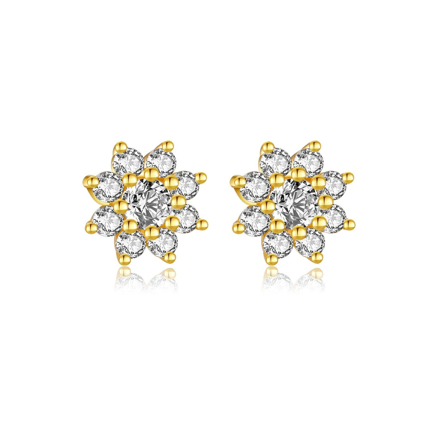 925 Sterling Silver Zircon Sunflower Stud Earrings
