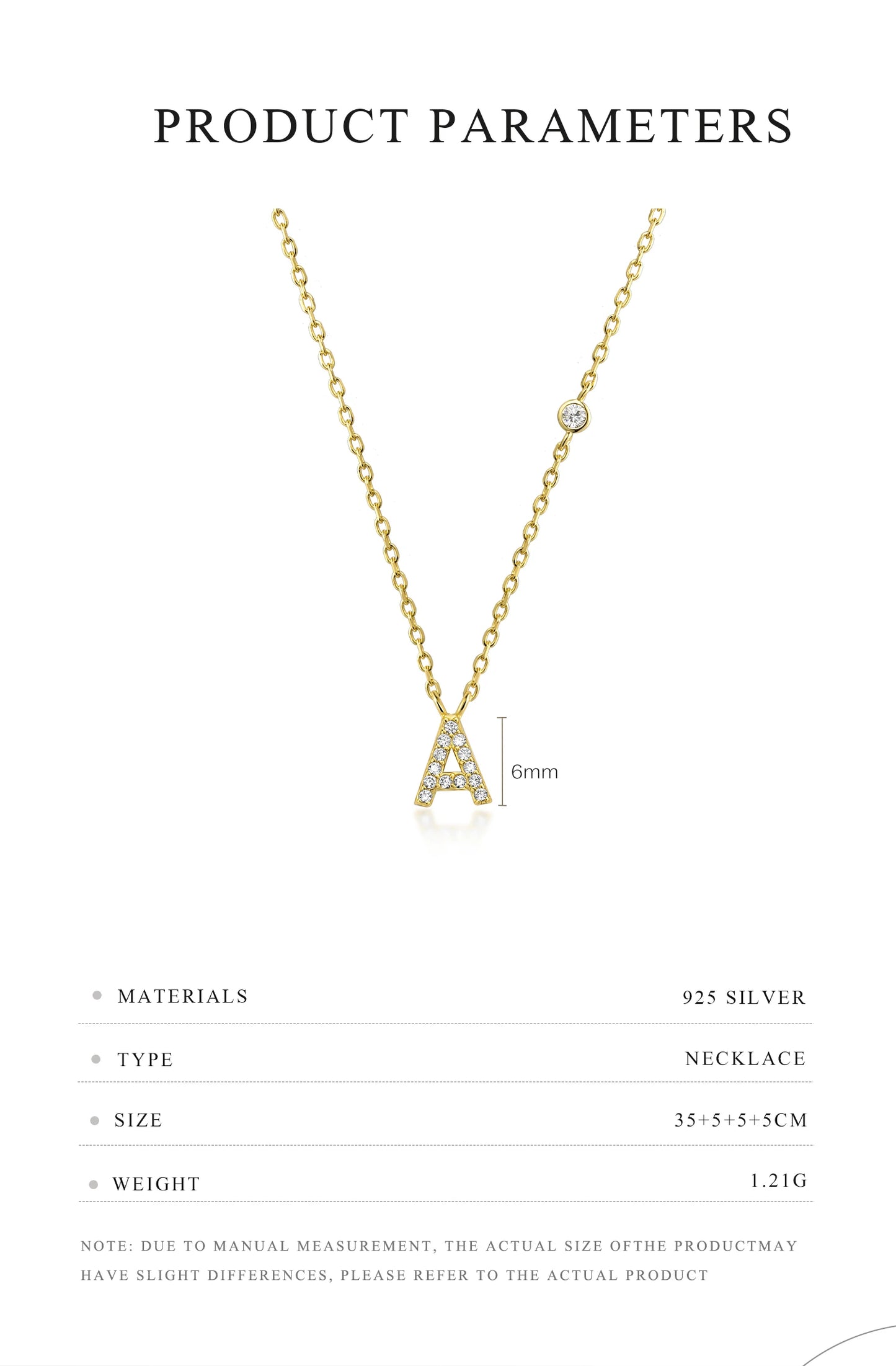 925 Sterling Silver Letters A- Z Zircon Pendant