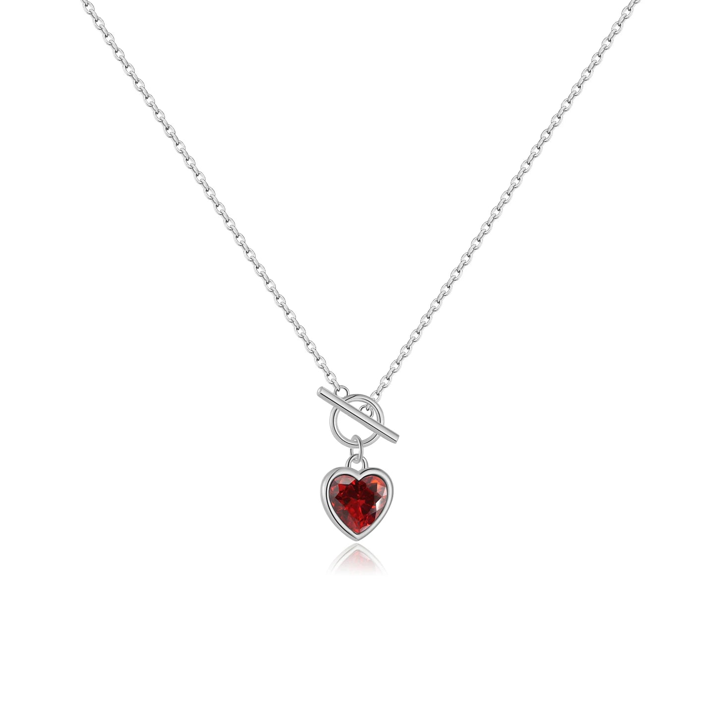925 Sterling Silver Heart Red Ruby Zircon Necklace